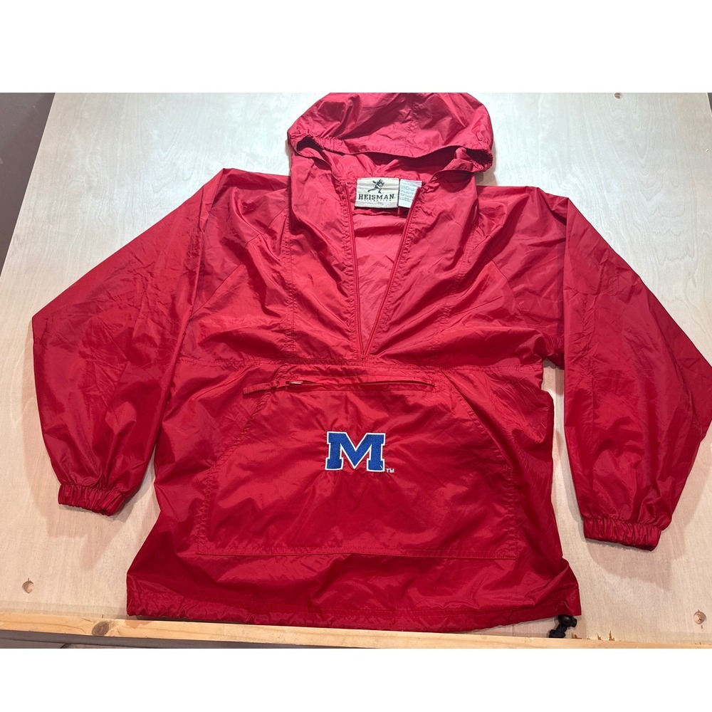 Vintage 90s Reebok Heisman Ole Miss Rebels Windbreaker Pullover Red Youth L
